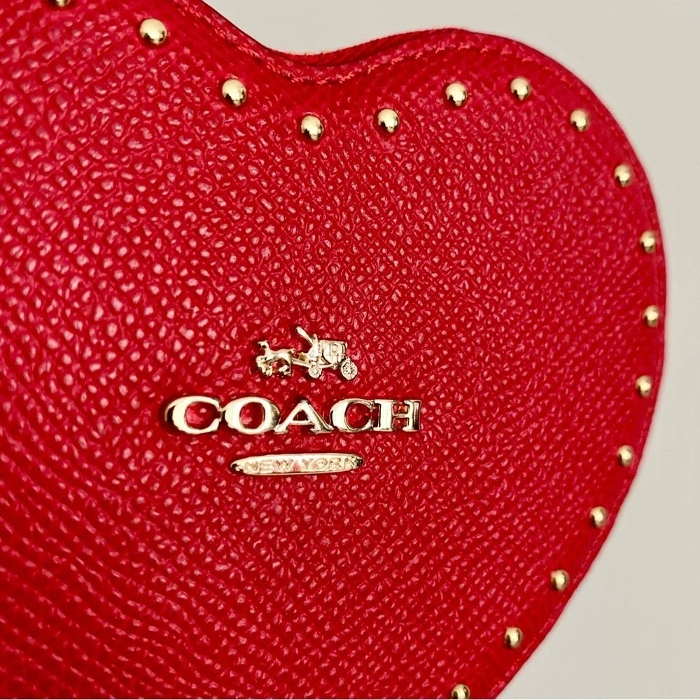 Coach Red Heart Studded Cardholder Coin Purse NWT